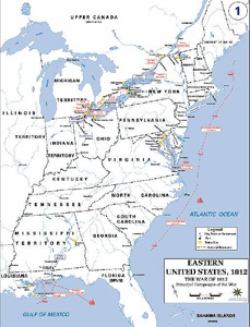 Map of principal engagements of War of 1812