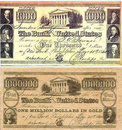 Two reproduction notes issued by the Pennsylvania-chartered Bank of the U.S., issued after the Second Bank of the United States charter lapsed in 1836
