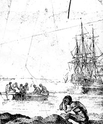 Slave sitting alongside a New York harbor 