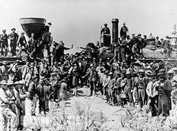 The Central Pacific Railroad meets the Union Pacific Railroad at Promontory Point, Utah in 1869