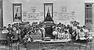 Indian children at the Indian Industrial and Training School at Forest Grove, Oregon, c. 1882. This was a boarding school for Indian children