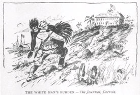 newspaper cartoon interpreting “The White Man’s Burden”
