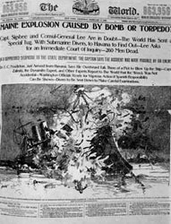 Sensationalist depiction of the Maine explosion in Pulitzer’s New York World.