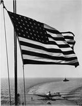 American flag flying on board ship during WW II